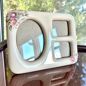 Vintage 1983 Terragrafics Triple Ceramic Floral Photo Frame – Cottagecore Decor